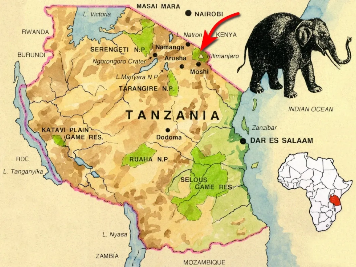 Carte de la Tanzanie - Flèche pointe Enduimet